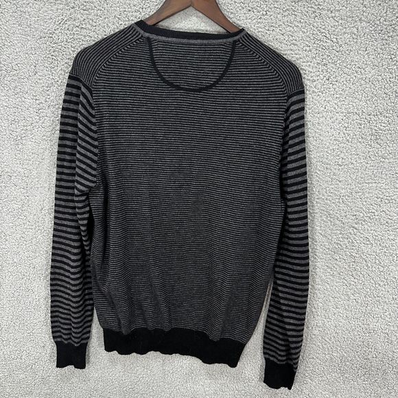 Thomas Parker mens sweater Medium black gray striped wool blend pullover preppy - Picture 6 of 6